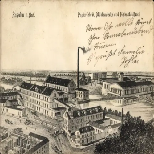 Ak Raguhn in Anhalt, Papierfabrik, Mühlenwerke, Holzschleiferei
