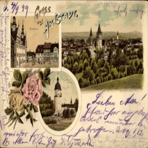 Litho Arnstadt in Thüringen, Gesamtansicht, Turm