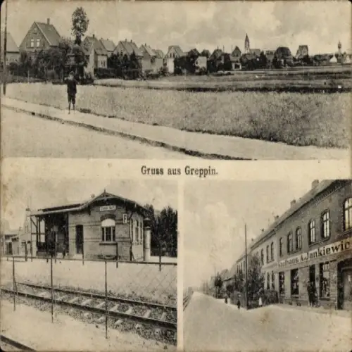 Ak Greppin Bitterfeld Wolfen Sachsen Anhalt, Kaufhaus A. Jankiewic, Bahnhof