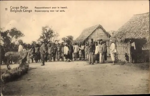 Ganzsachen Ak Belgisch Kongo Demokratische Republik Kongo Zaire, Antreten zur Arbeit