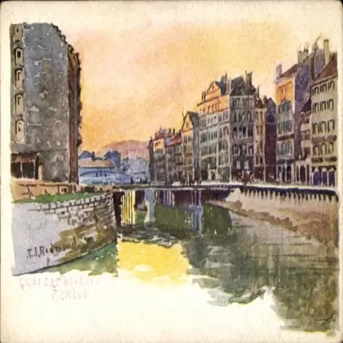 Künstler Ak Redmond, T.J., Genf Stadt, Quai des Bergues,. linker Arm der Rhone, Pont de l'Ile