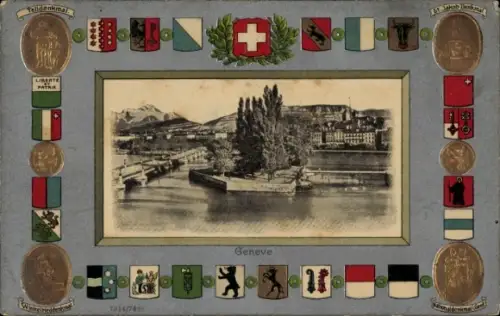 Präge Passepartout Wappen Ak Genf Stadt Schweiz, Gesamtansicht