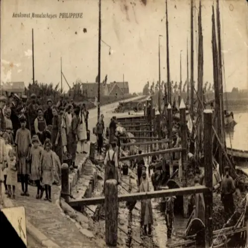 Ak Filipijnen Zeeland Nederland, Aankomst Mosselschepen