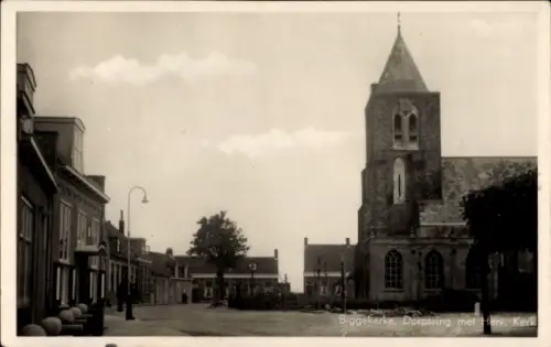 Ak Biggekerke Zeeland Nederland, Dorpsring met Herv. Kerk