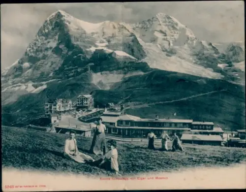 Klapp Ak Kanton Bern, Berner Oberland, Kleine Scheidegg, Panorama, Eiger, Mönch