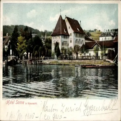 Ak Küsnacht Kt. Schwyz Schweiz, Hotel Sonne, Ufer, Dampfer