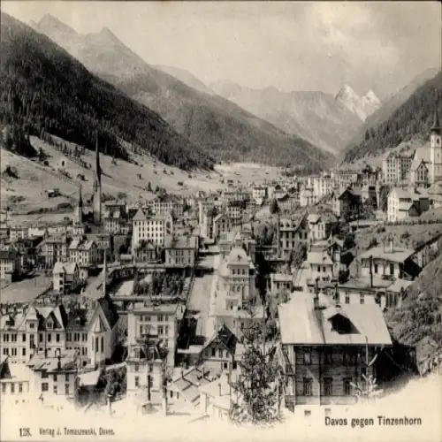 Ak Davos Kanton Graubünden, Panorama gegen Tinzenhorn