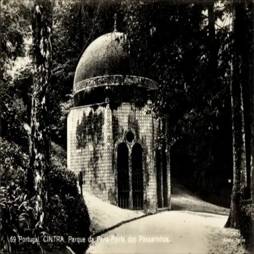 Ak Sintra Cintra Portugal, Brunnenanlage, Park, strukturierte Wände, schattige Umgebung