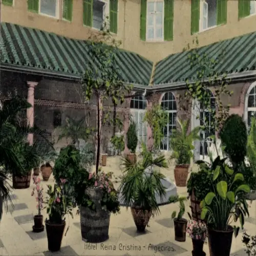 Ak Algeciras Andalusien, Hofanlage, Pflanzen, Hotel Reina Cristina, Spanien