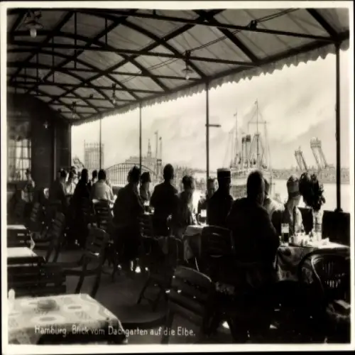 Ak Hamburg Mitte St. Pauli, Landungsbrücken-Restaurant, Blick vom Dachgarten auf die Elbe