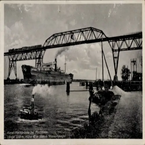 Ak Hochdonn in Dithmarschen, Kanal-Hochbrücke, Schiff unter Brücke