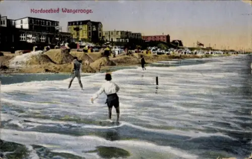 Ak Nordseebad Wangeroog Wangerooge in Ostfriesland, Nordseebad  Strand, Reisende im Wasser
