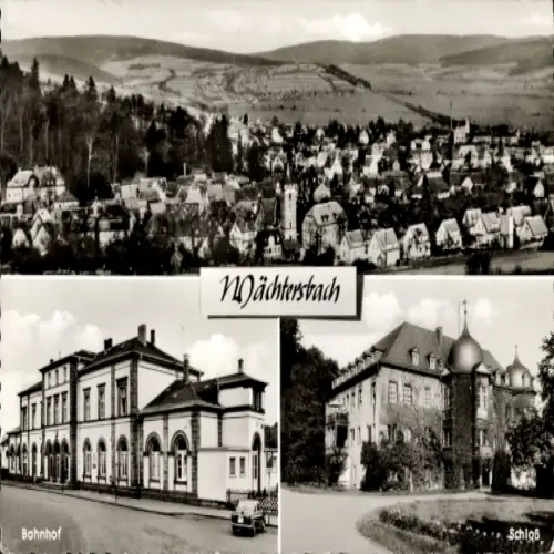 Ak Wächtersbach in Hessen, Panoramaansicht von  Bahnhof, Schloss