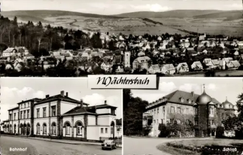Ak Wächtersbach in Hessen, Panoramaansicht von  Bahnhof, Schloss
