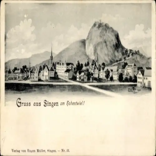 Ak Singen Hohentwiel Baden Württemberg,  Häuser, Landschaft, Berg