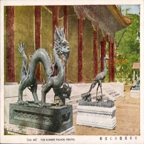 Ak Beijing Peking China, Drachenstatue, Phönixstatue, Sommerpalast, Peking