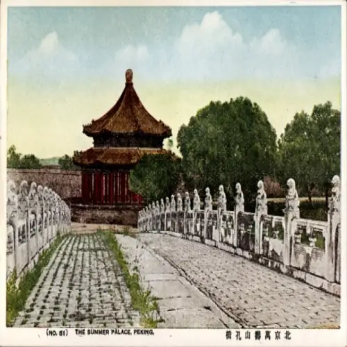 Ak Beijing Peking China, Das Sommerpalais, elegante Pagode, Steinbrücke, Gartenlandschaft