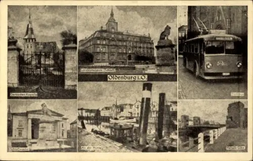 Ak Etzhorn Oldenburg in Oldenburg, Gertruden-Kapelle, Landesmuseum, Troll-bus, Hebebrücke, Hunte,