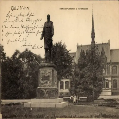 Ak Kiel, Bismarck-Denkmal, Gymnasium, Statue,  Architektur