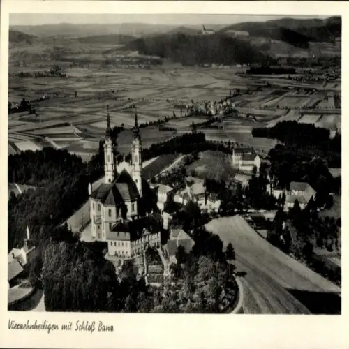 Ak Vierzehnheiligen Bad Staffelstein am Main Oberfranken, Fliegeraufnahme, Schloss Banz