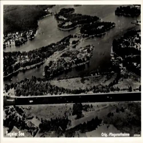 Ak Berlin Reinickendorf Tegel, Fliegeraufnahme, Tegeler See