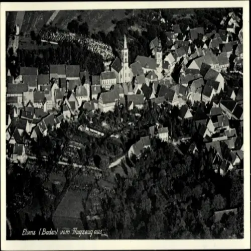 Ak Elsenz Eppingen in Baden, Luftaufnahme von Elsenz, Kirchturm, Gebäude, Felder