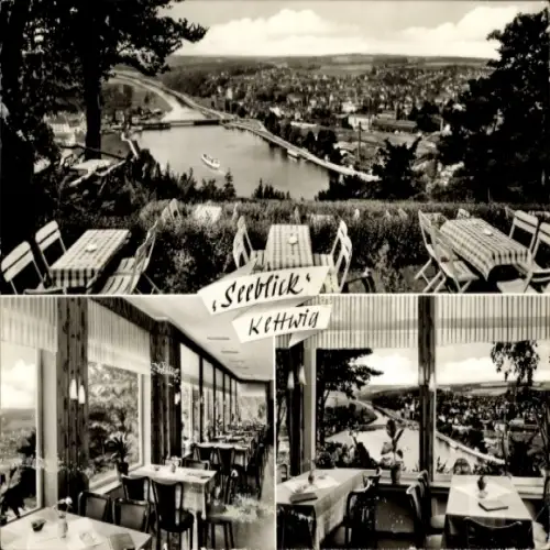 Ak Kettwig Essen im Ruhrgebiet, Restaurant Haus Seeblick, Blick von der Terrasse, Innenansichten