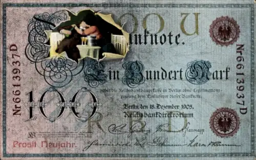 Ak Glückwunsch Neujahr, Geldschein, Liebespaar
