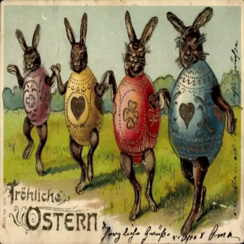 Präge Ak Glückwunsch Ostern, Osterhasen, Ostereier