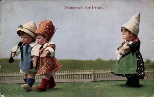 Ak Abmarsch zur Front, Kinder als Soldaten, Abschied