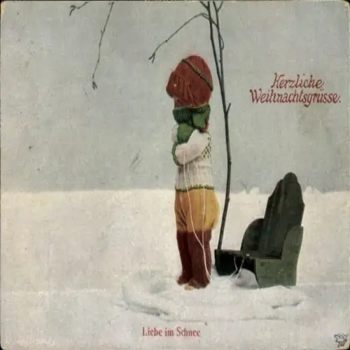 Ak Glückwunsch Weihnachten, Liebe im Schnee, Frierendes Kind