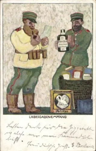 Ak Liebesgabenempfang, Deutsche Soldaten, Post, Werbung Pelikan