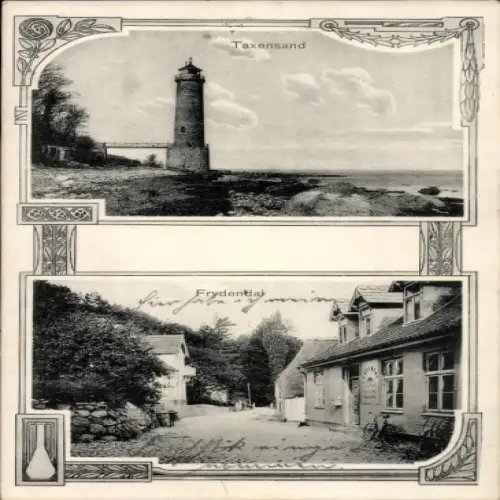 Passepartout Ak Dänemark, Leuchtturm, Taxensand