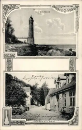 Passepartout Ak Dänemark, Leuchtturm, Taxensand