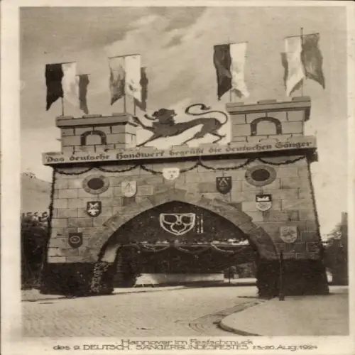 Ak Hannover, 9. Deutsches Sängerbundesfest 1924, Festschmuck, Stadtwappen