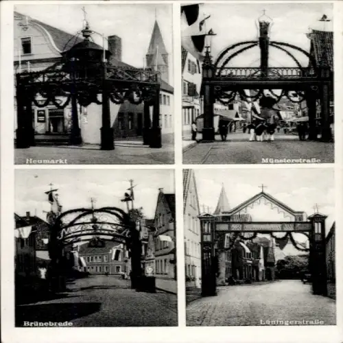 Ak Warendorf im Münsterland, Heumarkt, Münsterstraße, Lüningerstraße