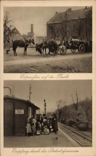Ak Ostpreußen auf der Flucht, Ostpreußische Flüchtlinge, Bahnhofsmission, I. WK