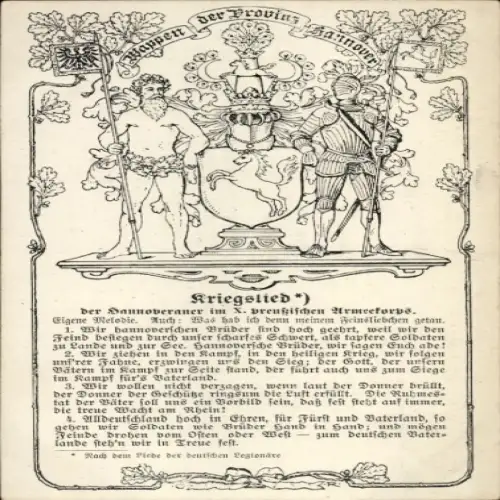 Wappen Ak Kriegslied der Hannoveraner im X. Preußischen Armeekorps