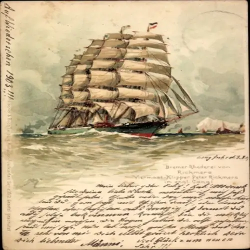 Künstler Litho Bohrdt, Hans, Viermast Klipper Peter Rickmers im englischen Kanal