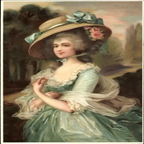 Litho Portrait einer Dame mit Hut