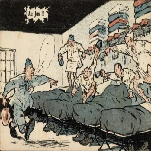 Künstler Ak Humour militaire, Au Jus