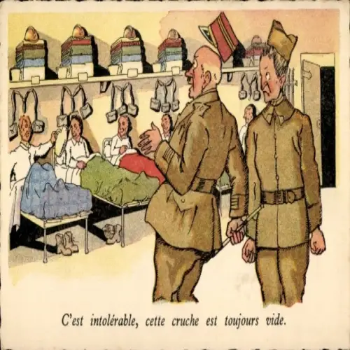 Künstler Ak Humour militaire, C'est intolerable, cette cruche est toujours vide