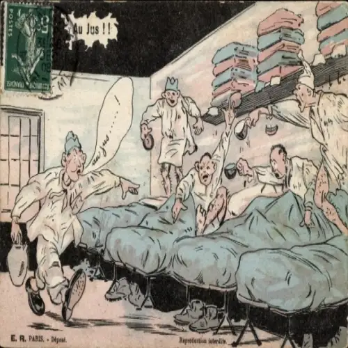 Künstler Ak Humour militaire, Au Jus