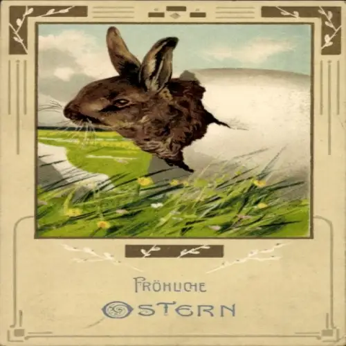 Präge Ak Glückwunsch Ostern, Osterhase mit Ei im Gras