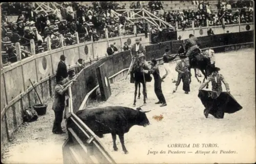 Ak Stierkampf, Juego des Picadores, Allaque des Picadors
