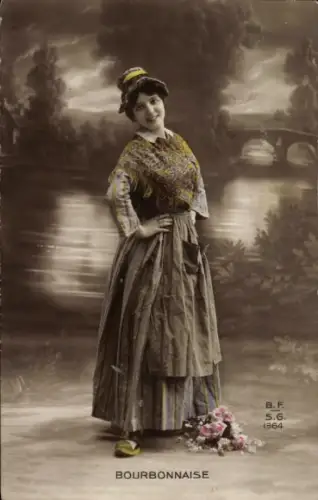 Ak Bourbonnaise, Frau in französischer Tracht