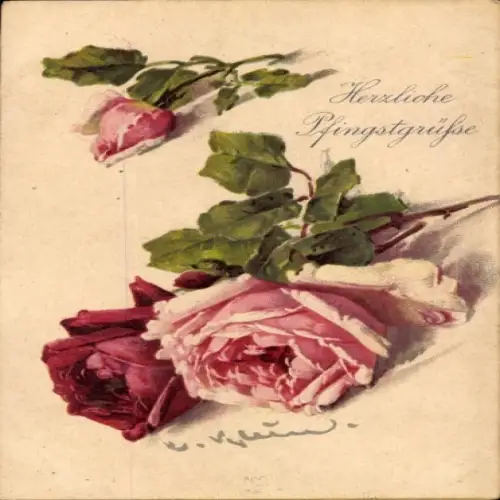Künstler Ak Klein, Catharina, Frohe Pfingsten, Rosen