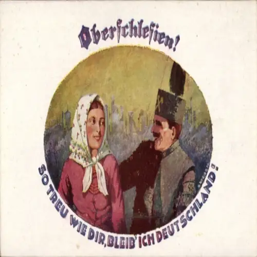 Ak Górny Śląsk Oberschlesien, Portrait einer Frau mit Kopftuch, Mann in Uniform, Text 'Obersch...