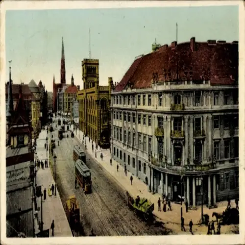 Ak Berlin Mitte, Alexanderplatz, Stadtansicht mit Straßenbahnen, Gebäuden und Menschen, histor...