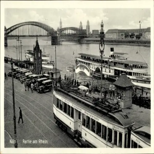 Ak Köln am Rhein, Straßenbahn, Salondampfer, Rheinblick, Brücke
